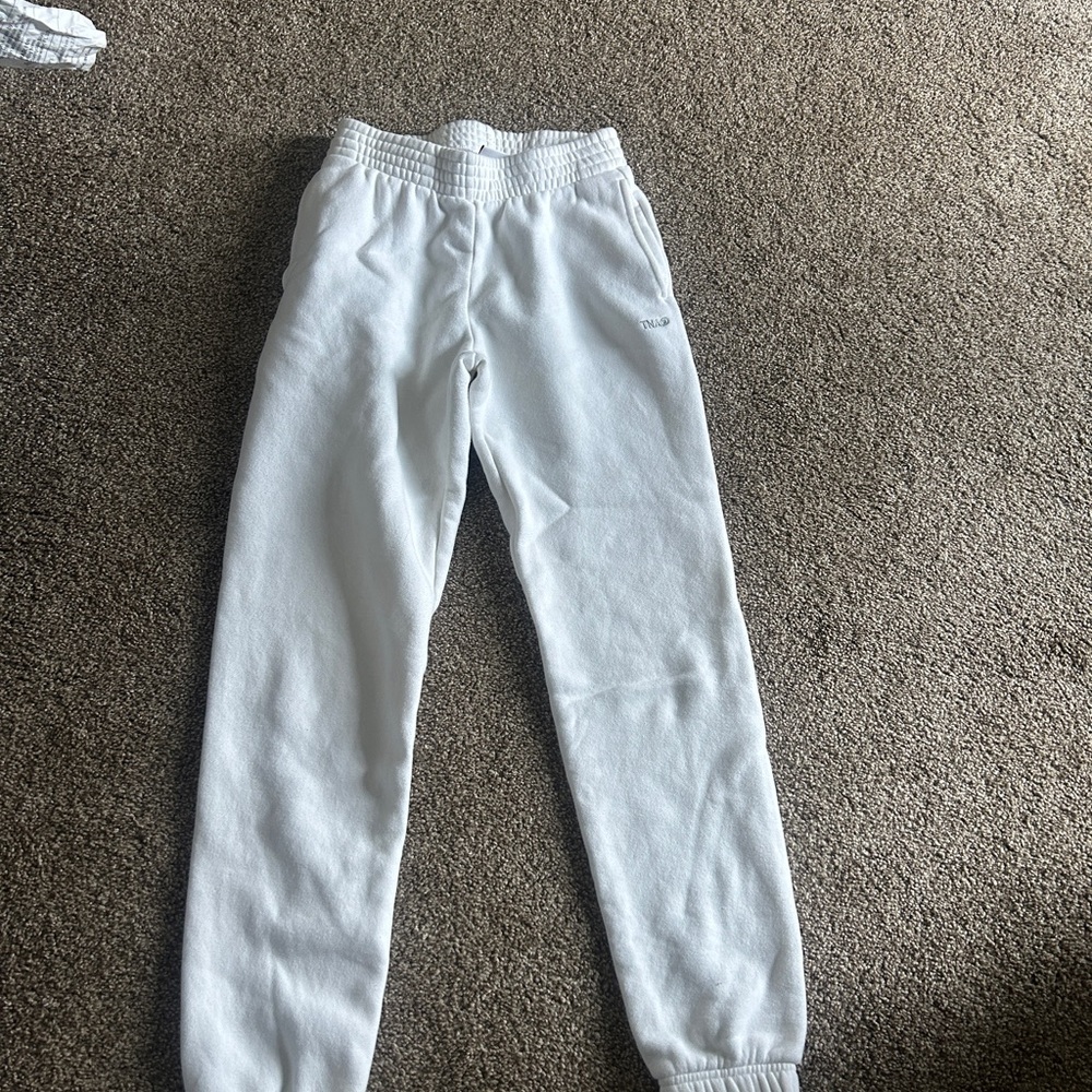 Aritzia White Track Pants with Elastic Cuffs